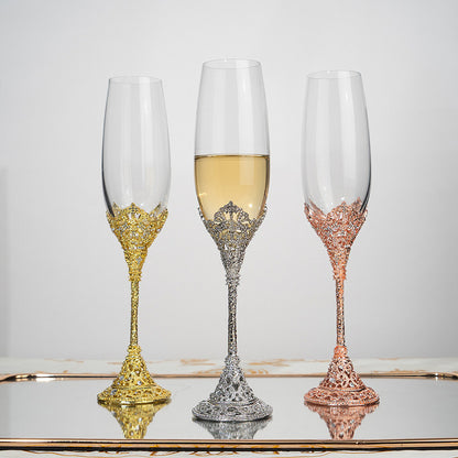 Elegant Crystal Champagne Flutes with Ornate Filigree Stem - Perfect for Weddings & Gifts