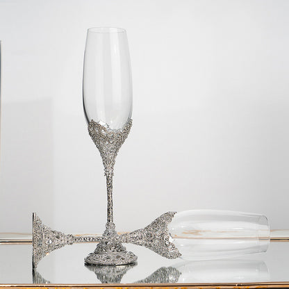 Elegant Crystal Champagne Flutes with Ornate Filigree Stem - Perfect for Weddings & Gifts